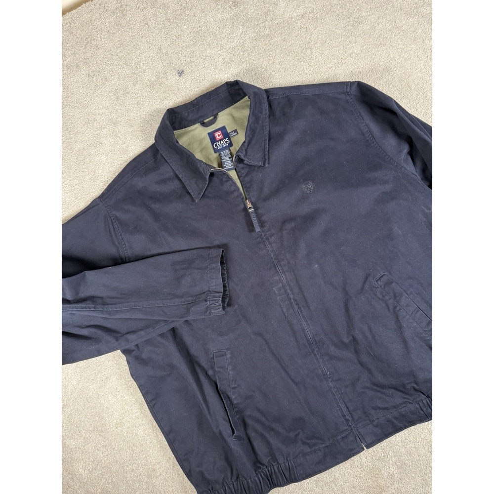 Chaps Harrington Bomber Jacket Mens XXL‎ Navy Cotton Twill Work Preppy Y2K Retro